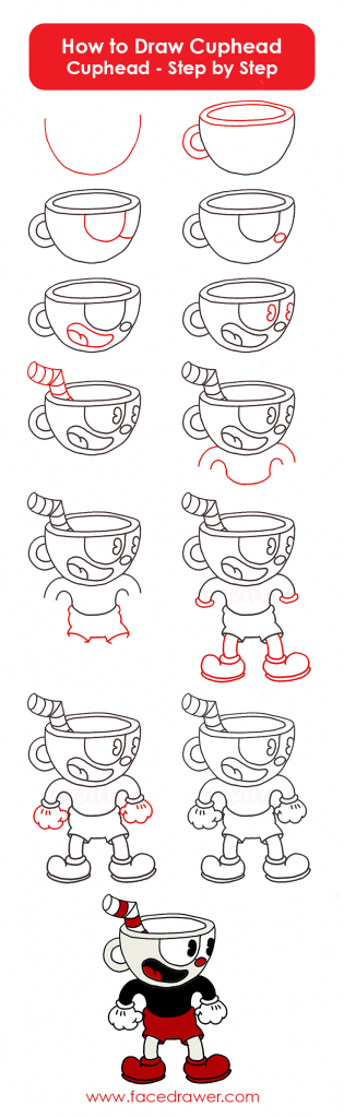 how to draw cuphead step by step