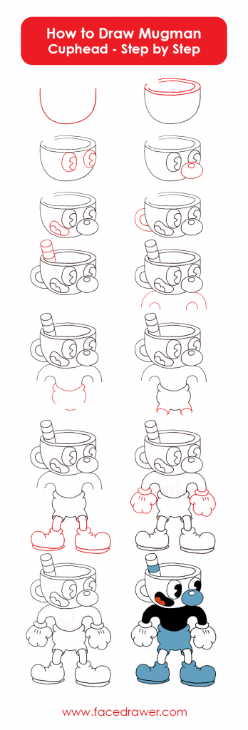 how to draw mugman cuphead step by step