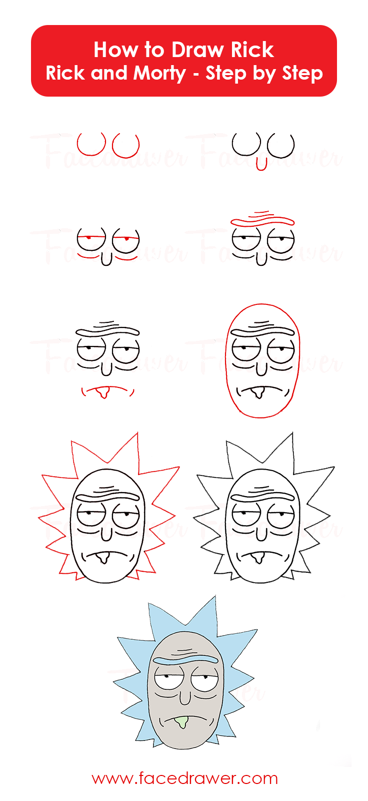 how to draw rick from rick and morty step by step infographic