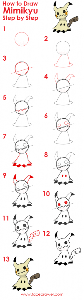 how to draw mimikyu step by step infographic