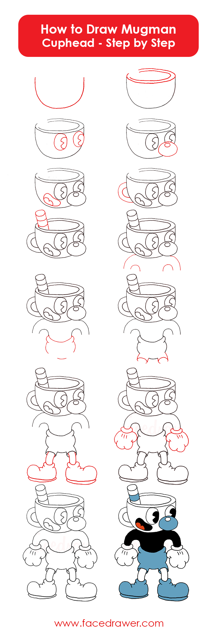 How To Draw Mugman Cuphead Step By Step Facedrawer