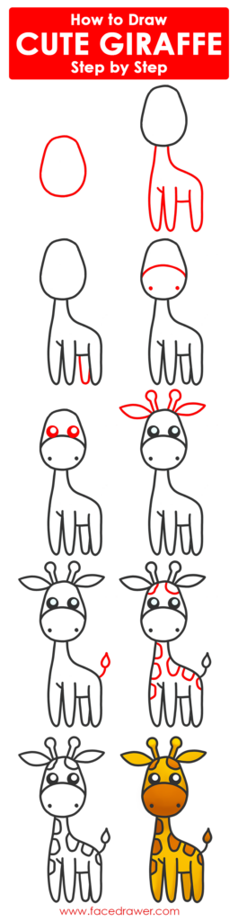 how to draw a cute giraffe step by step